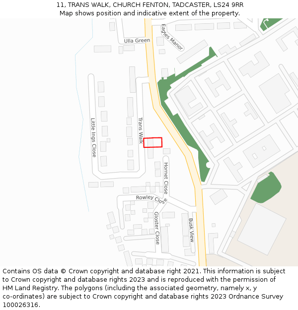 11, TRANS WALK, CHURCH FENTON, TADCASTER, LS24 9RR: Location map and indicative extent of plot
