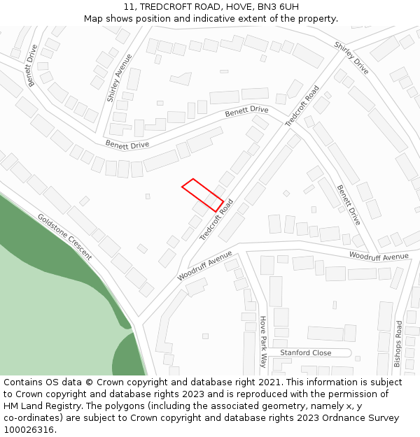 11, TREDCROFT ROAD, HOVE, BN3 6UH: Location map and indicative extent of plot