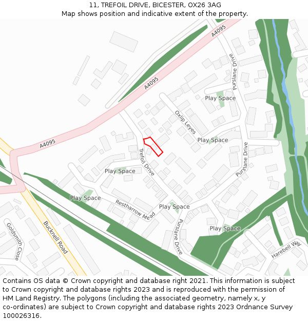 11, TREFOIL DRIVE, BICESTER, OX26 3AG: Location map and indicative extent of plot