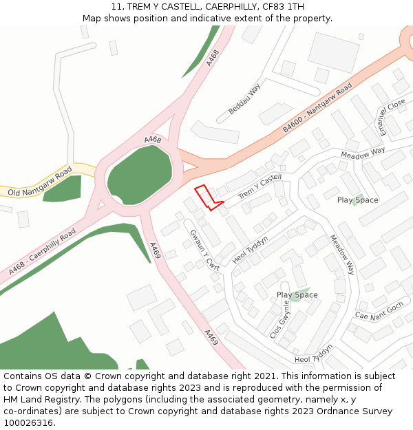 11, TREM Y CASTELL, CAERPHILLY, CF83 1TH: Location map and indicative extent of plot