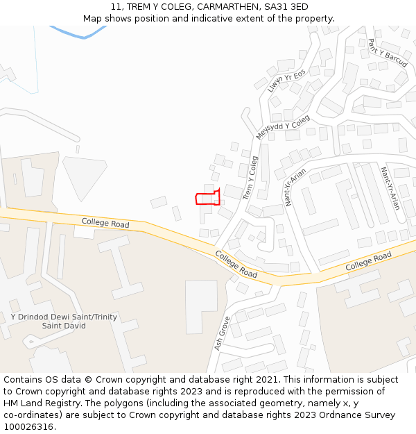 11, TREM Y COLEG, CARMARTHEN, SA31 3ED: Location map and indicative extent of plot