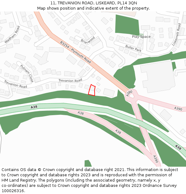 11, TREVANION ROAD, LISKEARD, PL14 3QN: Location map and indicative extent of plot