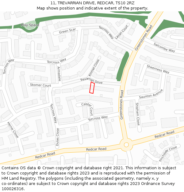 11, TREVARRIAN DRIVE, REDCAR, TS10 2RZ: Location map and indicative extent of plot