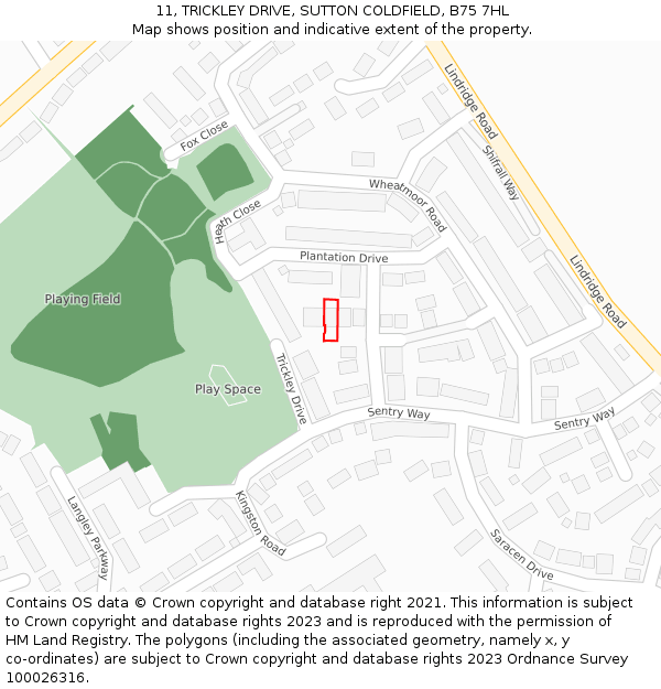 11, TRICKLEY DRIVE, SUTTON COLDFIELD, B75 7HL: Location map and indicative extent of plot