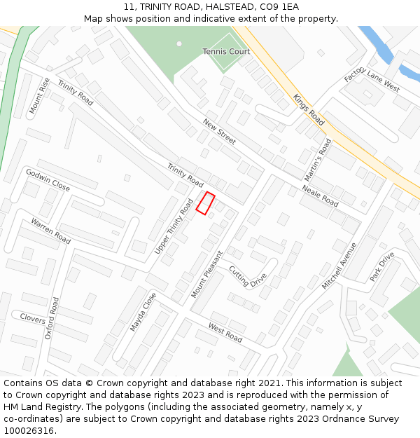 11, TRINITY ROAD, HALSTEAD, CO9 1EA: Location map and indicative extent of plot