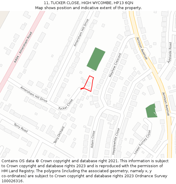 11, TUCKER CLOSE, HIGH WYCOMBE, HP13 6QN: Location map and indicative extent of plot