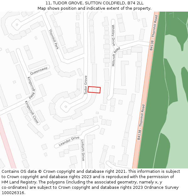 11, TUDOR GROVE, SUTTON COLDFIELD, B74 2LL: Location map and indicative extent of plot