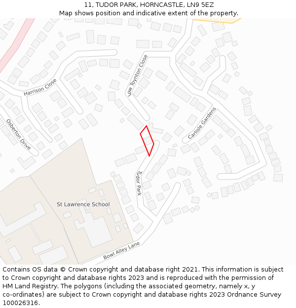 11, TUDOR PARK, HORNCASTLE, LN9 5EZ: Location map and indicative extent of plot