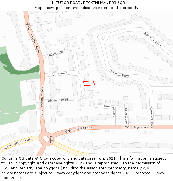 11, TUDOR ROAD, BECKENHAM, BR3 6QR: Location map and indicative extent of plot
