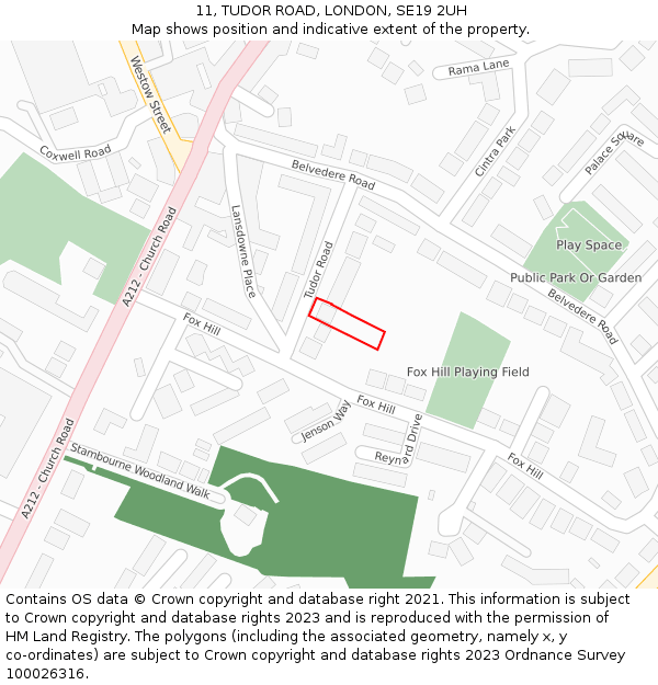 11, TUDOR ROAD, LONDON, SE19 2UH: Location map and indicative extent of plot