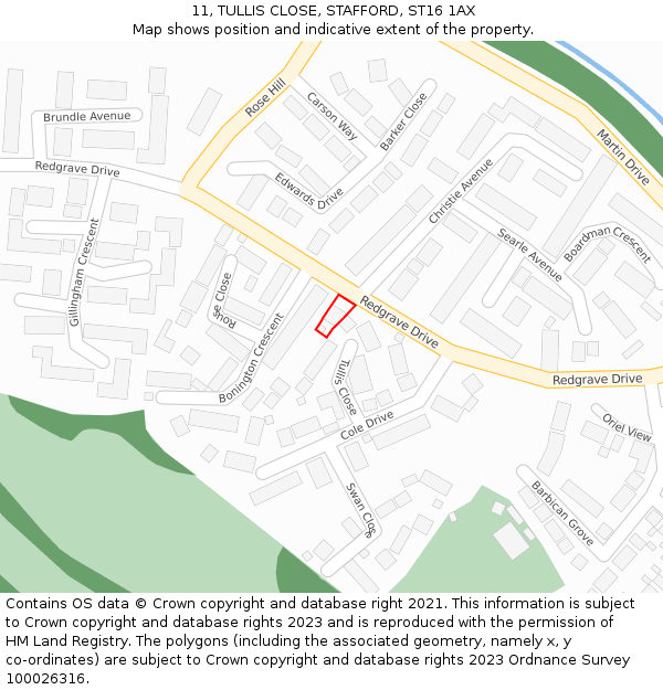 11, TULLIS CLOSE, STAFFORD, ST16 1AX: Location map and indicative extent of plot