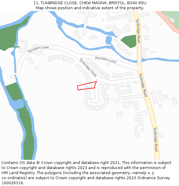 11, TUNBRIDGE CLOSE, CHEW MAGNA, BRISTOL, BS40 8SU: Location map and indicative extent of plot