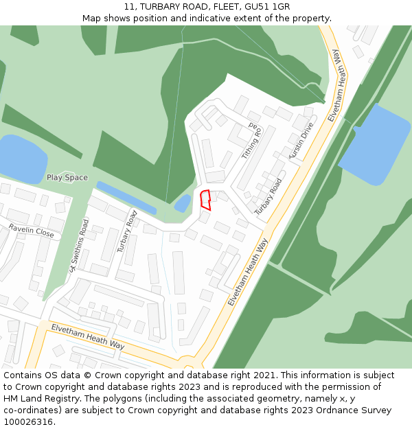 11, TURBARY ROAD, FLEET, GU51 1GR: Location map and indicative extent of plot