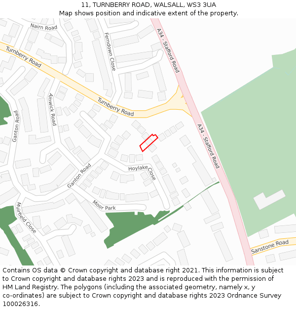 11, TURNBERRY ROAD, WALSALL, WS3 3UA: Location map and indicative extent of plot