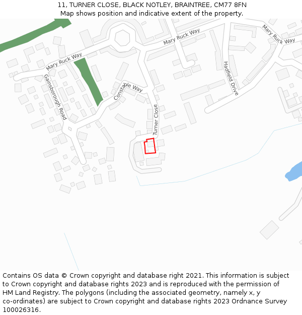 11, TURNER CLOSE, BLACK NOTLEY, BRAINTREE, CM77 8FN: Location map and indicative extent of plot