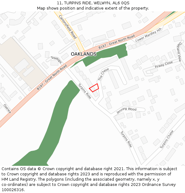 11, TURPINS RIDE, WELWYN, AL6 0QS: Location map and indicative extent of plot