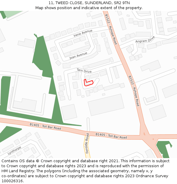 11, TWEED CLOSE, SUNDERLAND, SR2 9TN: Location map and indicative extent of plot