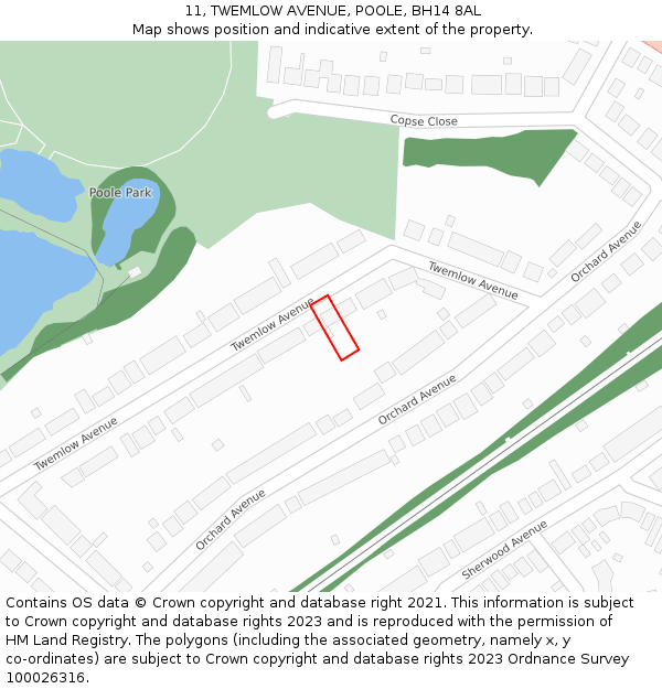 11, TWEMLOW AVENUE, POOLE, BH14 8AL: Location map and indicative extent of plot