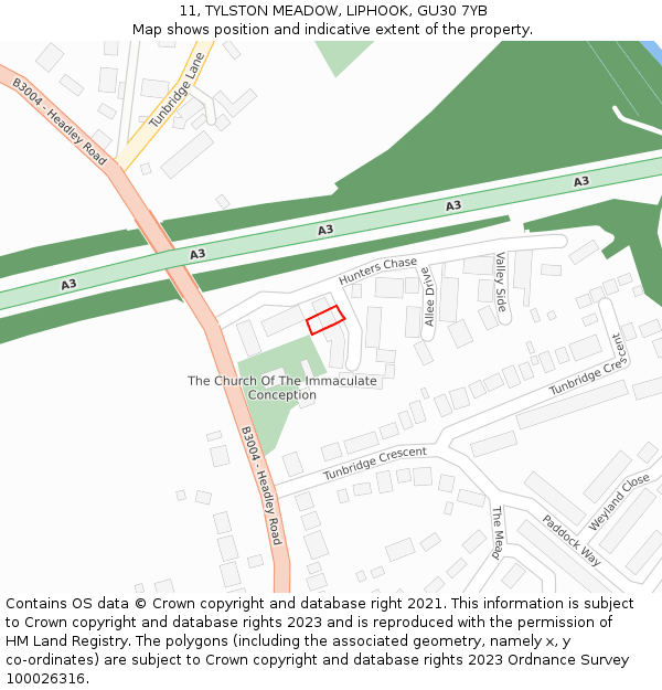 11, TYLSTON MEADOW, LIPHOOK, GU30 7YB: Location map and indicative extent of plot