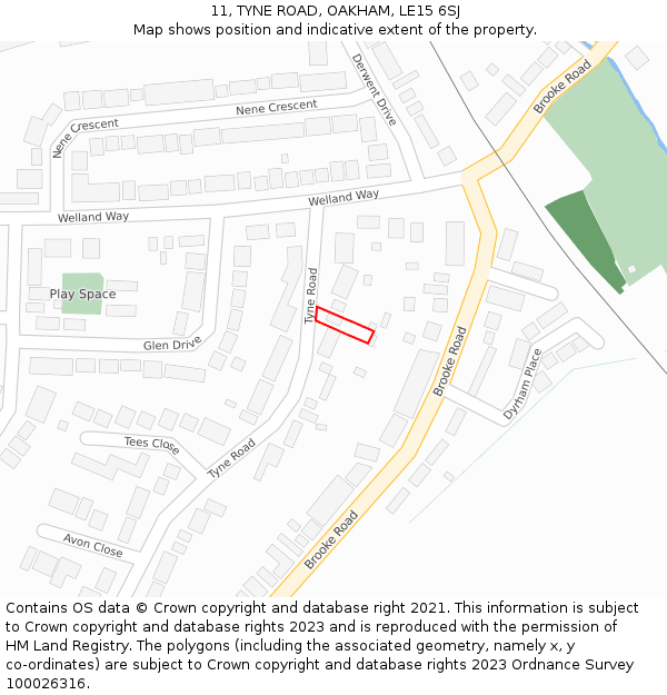 11, TYNE ROAD, OAKHAM, LE15 6SJ: Location map and indicative extent of plot