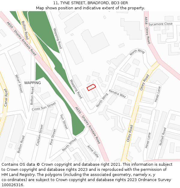 11, TYNE STREET, BRADFORD, BD3 0ER: Location map and indicative extent of plot