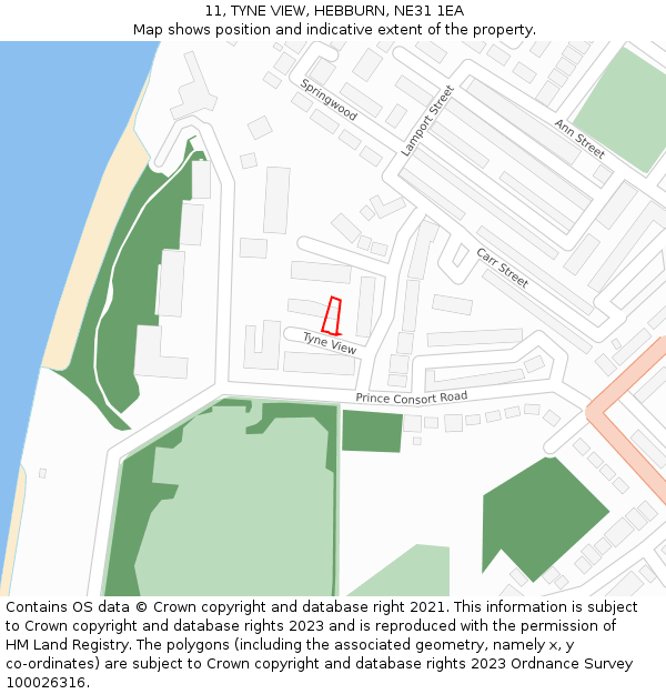 11, TYNE VIEW, HEBBURN, NE31 1EA: Location map and indicative extent of plot