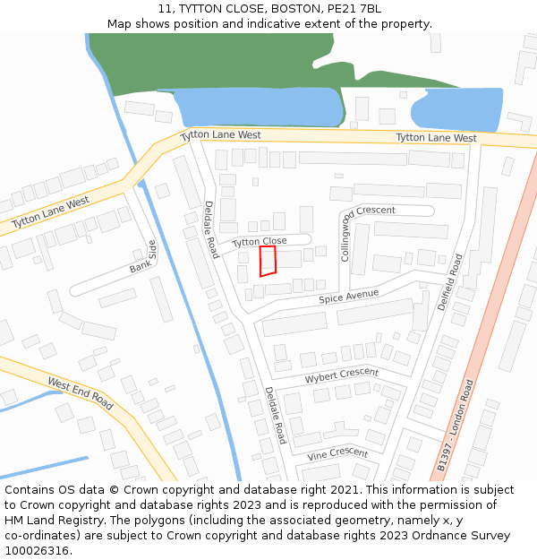 11, TYTTON CLOSE, BOSTON, PE21 7BL: Location map and indicative extent of plot