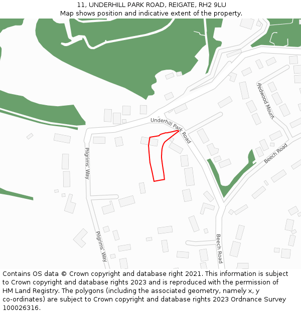 11, UNDERHILL PARK ROAD, REIGATE, RH2 9LU: Location map and indicative extent of plot