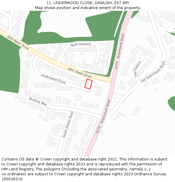 11, UNDERWOOD CLOSE, DAWLISH, EX7 9RY: Location map and indicative extent of plot