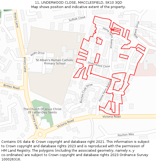 11, UNDERWOOD CLOSE, MACCLESFIELD, SK10 3QD: Location map and indicative extent of plot