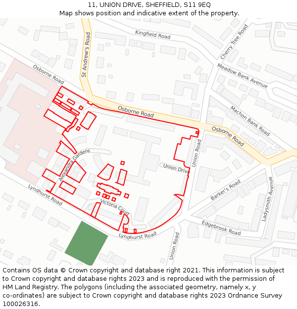 11, UNION DRIVE, SHEFFIELD, S11 9EQ: Location map and indicative extent of plot