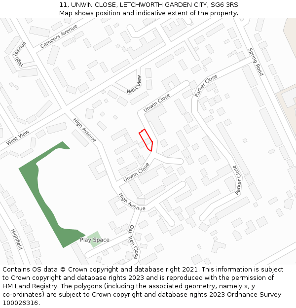 11, UNWIN CLOSE, LETCHWORTH GARDEN CITY, SG6 3RS: Location map and indicative extent of plot