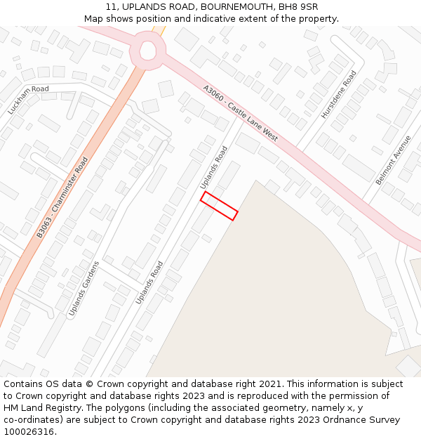 11, UPLANDS ROAD, BOURNEMOUTH, BH8 9SR: Location map and indicative extent of plot