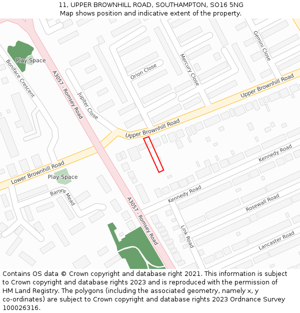 11, UPPER BROWNHILL ROAD, SOUTHAMPTON, SO16 5NG: Location map and indicative extent of plot