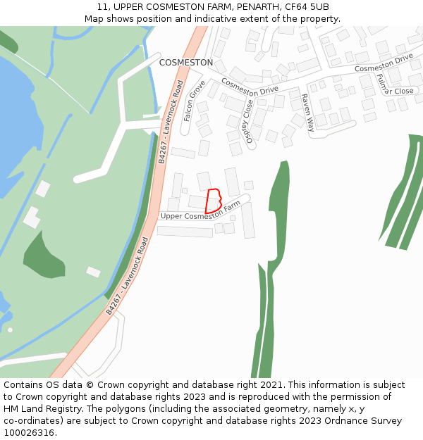 11, UPPER COSMESTON FARM, PENARTH, CF64 5UB: Location map and indicative extent of plot