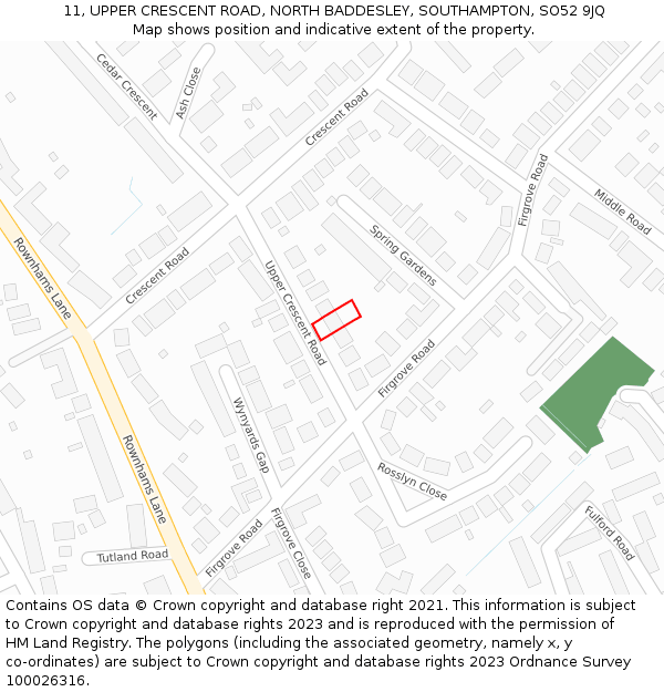 11, UPPER CRESCENT ROAD, NORTH BADDESLEY, SOUTHAMPTON, SO52 9JQ: Location map and indicative extent of plot