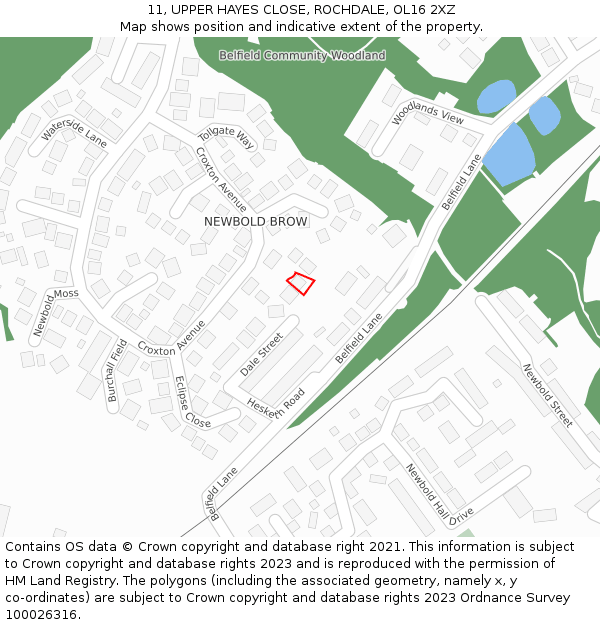 11, UPPER HAYES CLOSE, ROCHDALE, OL16 2XZ: Location map and indicative extent of plot