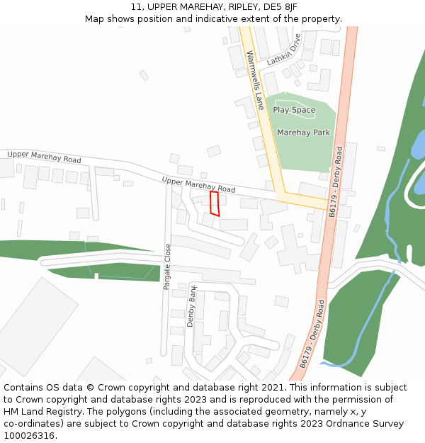 11, UPPER MAREHAY, RIPLEY, DE5 8JF: Location map and indicative extent of plot