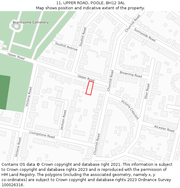 11, UPPER ROAD, POOLE, BH12 3AL: Location map and indicative extent of plot