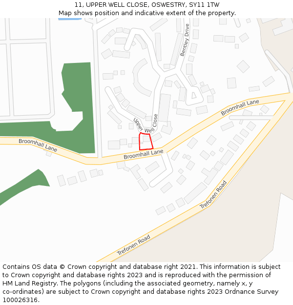 11, UPPER WELL CLOSE, OSWESTRY, SY11 1TW: Location map and indicative extent of plot