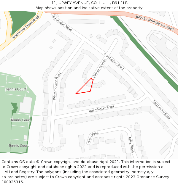 11, UPWEY AVENUE, SOLIHULL, B91 1LR: Location map and indicative extent of plot