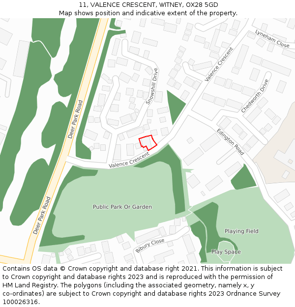 11, VALENCE CRESCENT, WITNEY, OX28 5GD: Location map and indicative extent of plot