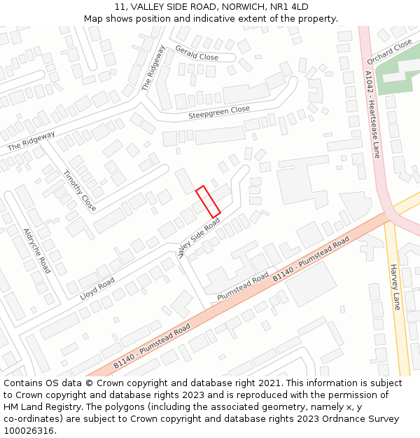 11, VALLEY SIDE ROAD, NORWICH, NR1 4LD: Location map and indicative extent of plot