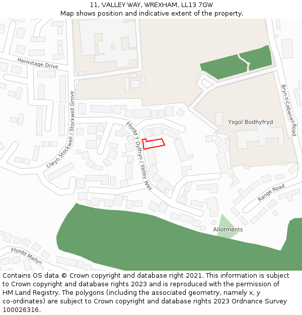 11, VALLEY WAY, WREXHAM, LL13 7GW: Location map and indicative extent of plot