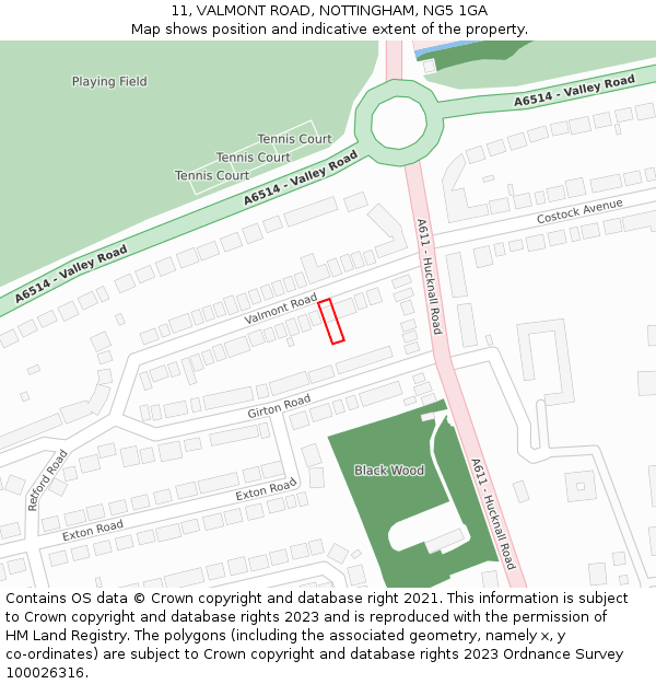 11, VALMONT ROAD, NOTTINGHAM, NG5 1GA: Location map and indicative extent of plot