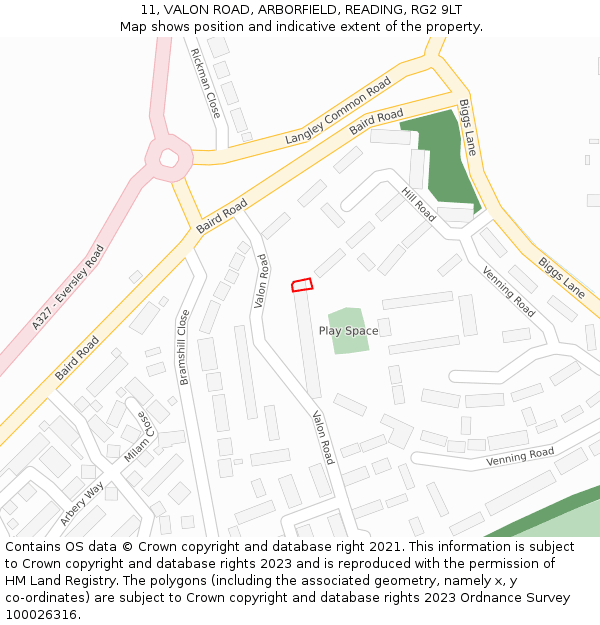 11, VALON ROAD, ARBORFIELD, READING, RG2 9LT: Location map and indicative extent of plot