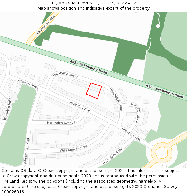 11, VAUXHALL AVENUE, DERBY, DE22 4DZ: Location map and indicative extent of plot