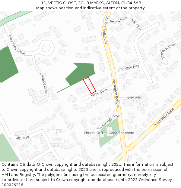 11, VECTIS CLOSE, FOUR MARKS, ALTON, GU34 5AB: Location map and indicative extent of plot