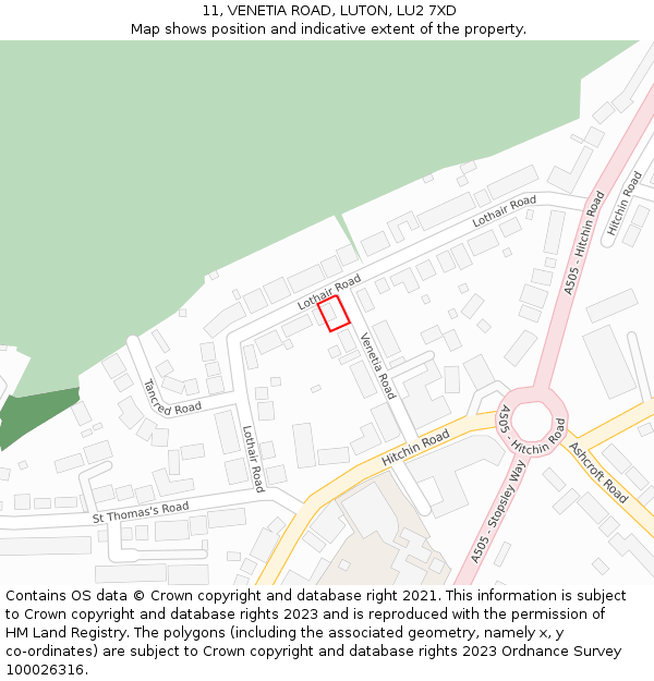 11, VENETIA ROAD, LUTON, LU2 7XD: Location map and indicative extent of plot