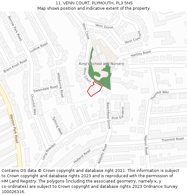 11, VENN COURT, PLYMOUTH, PL3 5NS: Location map and indicative extent of plot